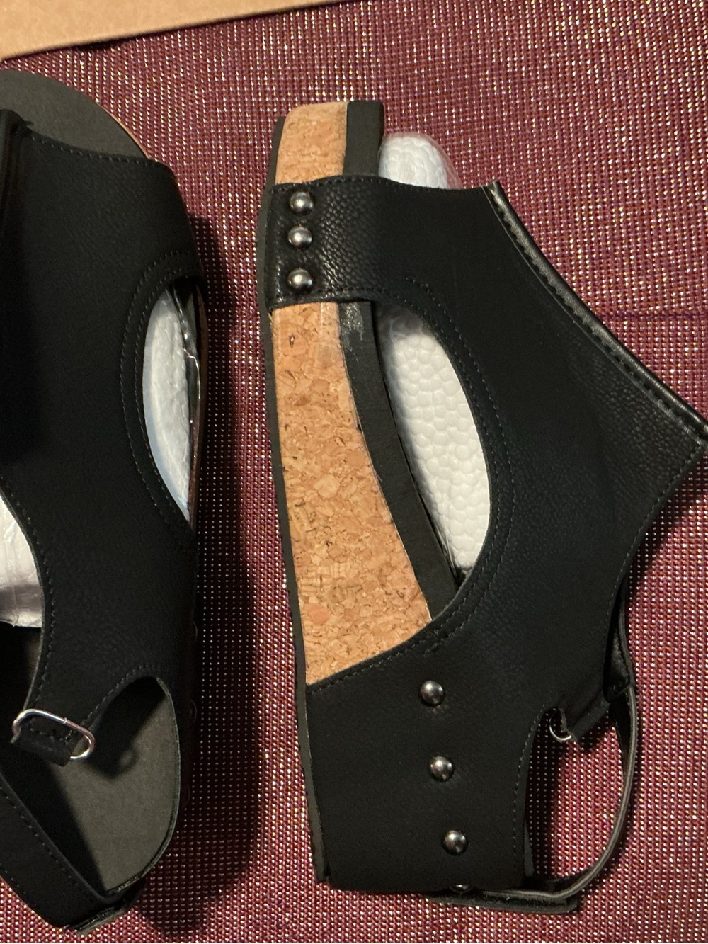 Black Cork Wedge Sandals - Women